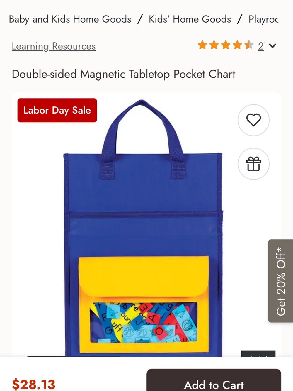 Playroom Double-Sided Magnetic Tabletop Pocket Chart - Blue & Yellow